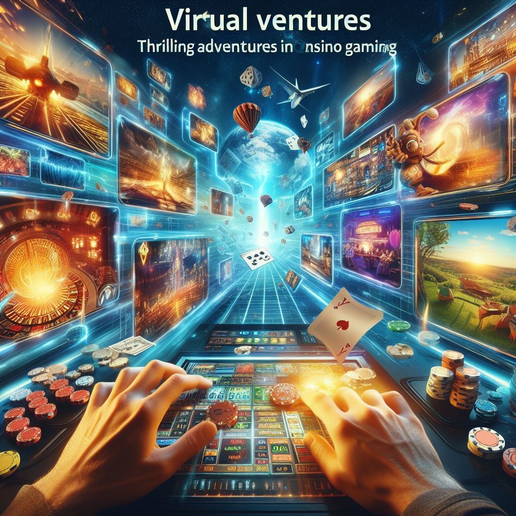 An image depicting a Virtual Ventures casino environment with colorful games and experiences displayed on the screen, representing the excitement and adventure of online casino gaming.